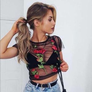 Flower Mesh Crop Top